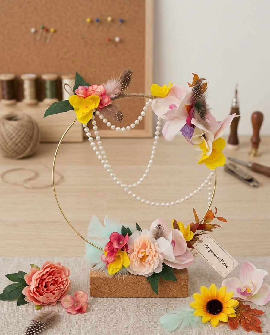 Frühlingshafter Deko-Kranz mit Blumen & Perlen – Handgemachte Wanddeko