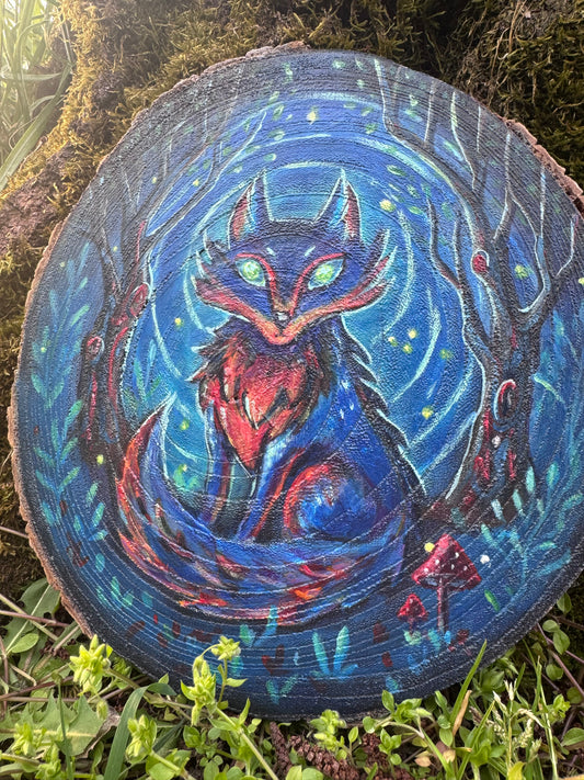 Handbemaltes Holz-Tablett „Wolfsmond“ – Mystische Wanddeko & Unikat-Kunsthandwerk