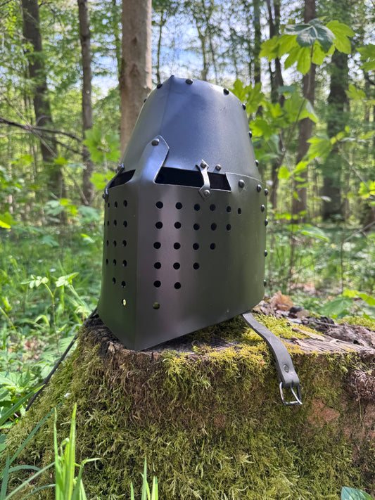 Topfhelm "Bolzano" (14. Jh.) – Schwarzes Finish & Profi-Polsterung (2mm)