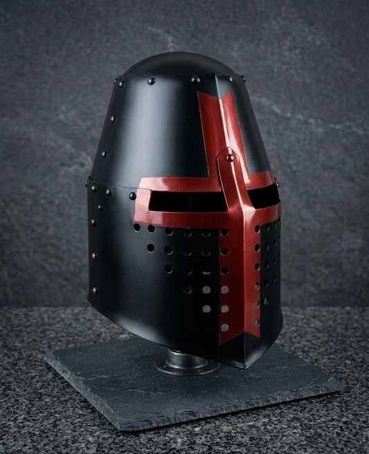 Schwarzer Kreuzritter-Helm (Great Helmet) – bemalt, Größe 58 – Ideal für LARP, SCA & Festivals
