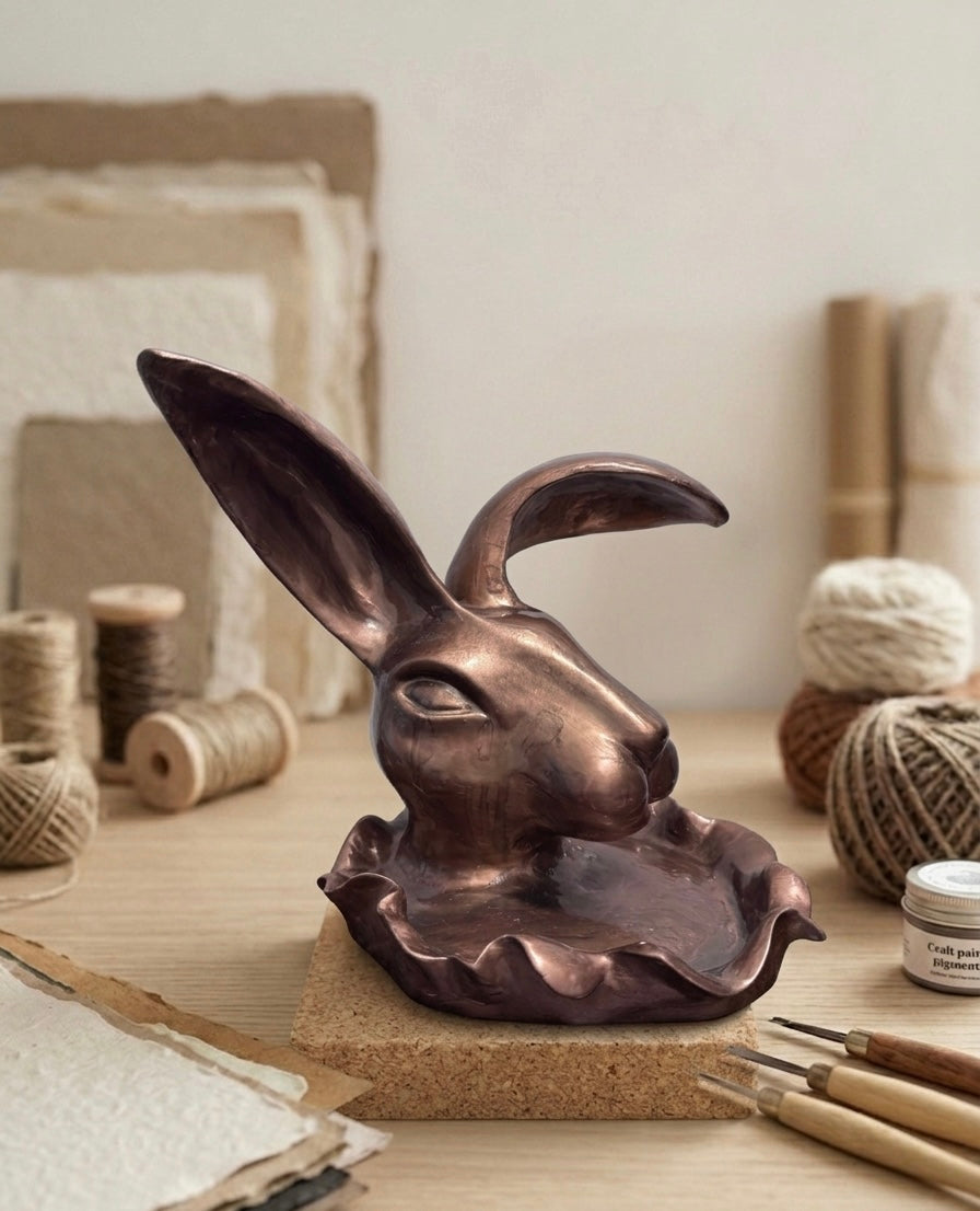 Massive Keramik-Schale "Hase" – Handgemachte Ablage für Schlüssel & Deko
