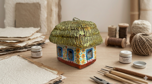 Ukrainische Traditions-Hütte „Khata“ – Handgefertigtes Kunstwerk aus Pappmaché (12 cm)