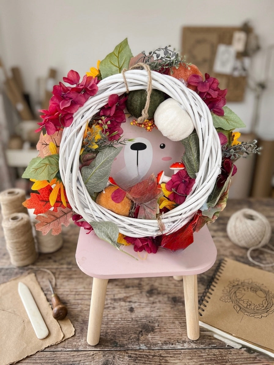 Handgefertigter Herbstkranz mit Sonnenblumen & Pilzen – Unikat Wanddeko