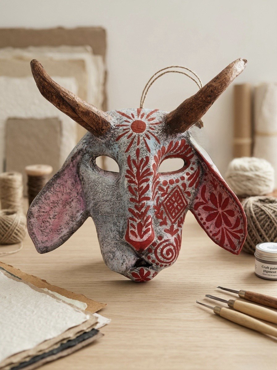 Folklore-Maske mit Ornamenten – Handbemalte Wanddekoration