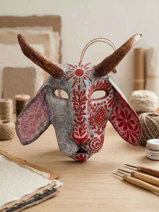 Folklore-Maske mit Ornamenten – Handbemalte Wanddekoration